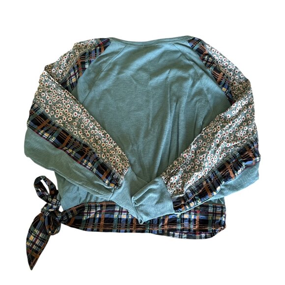 UMGEE DENIM  Surplice Printed Tie Waist  Shirt/Blouse/Top Multi Print Crossbody - Picture 2 of 5